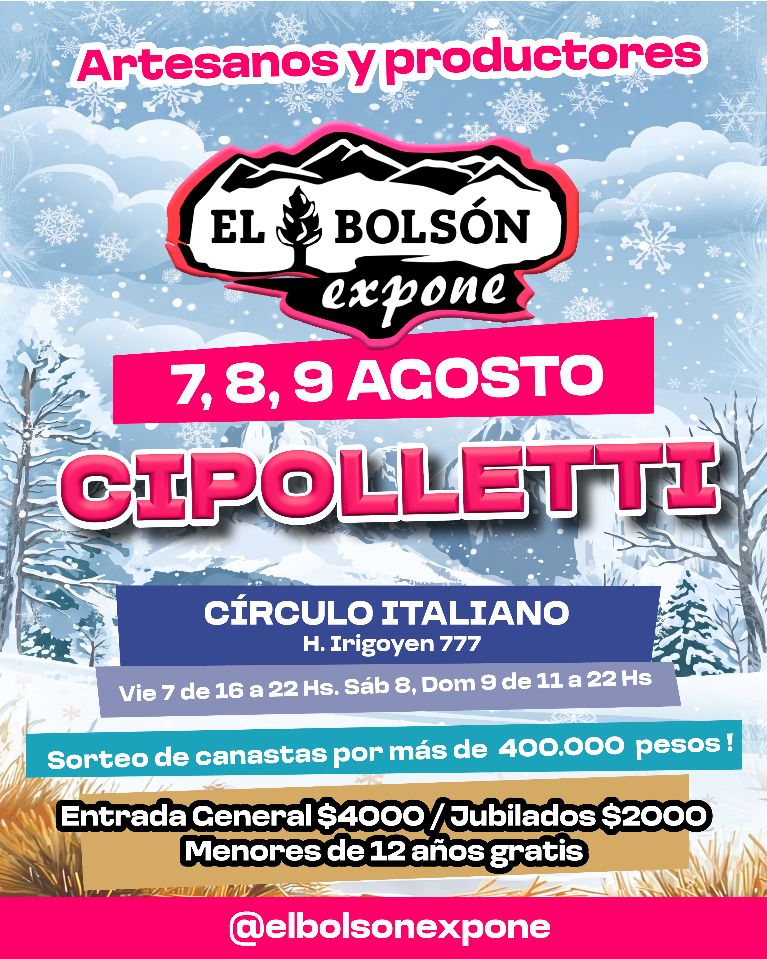 El Bolson Expone 7, 8 y 9 agosto 2026